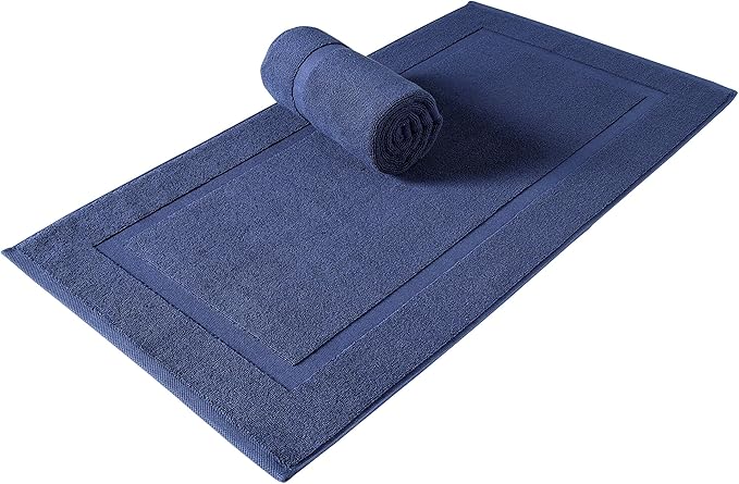 SALBAKOS 100% Turkish Cotton Bath Mat Set 2-Piece - 20x34 inch, Hotel & Spa Collection, Soft, Absorbent, Long Lasting, Durable Bathroom Rugs | Made in Turkey (Navy, 2 Bath Mats)