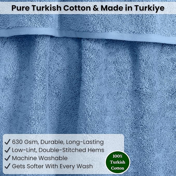 SALBAKOS Luxury 100% Turkish Cotton Bath Sheets 40x80 in Oversized Extra Large Bath Towels | Premium Hotel Quality Thick Soft Absorbent Turkish Towel for Spa Beach (Pack of 1, Blue, Jumbo Bath Sheet)