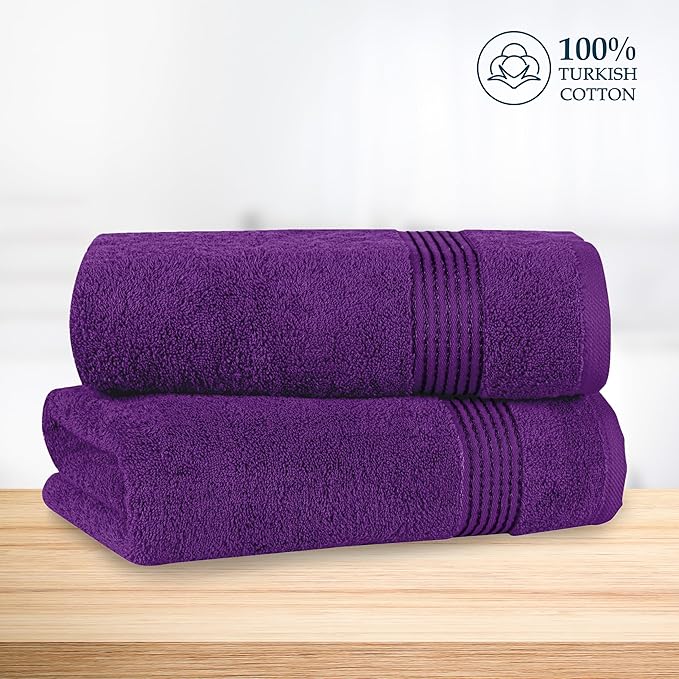 Mocassi Luxury 100% Turkish Cotton 2-Pack Bath Towel Set- Ultra Soft, Quick Dry Highly Absorbent 27 x 54 inch Premium Spa Hotel Quality 2PC Bath Towels - Luxurious Soft Bathroom Towels, Purple
