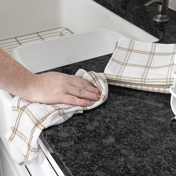 T-Fal Premium Waffle Dish Cloths: Highly Absorbent,Super Soft Long Lasting - 100% Cotton,12"x13" Flat Waffle Dish Towel for Cleaning & Drying Dishes,Sand,(Pack of 8)
