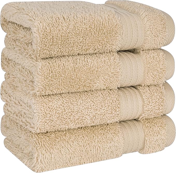 Cotton Paradise 100% Cotton Turkish Washcloth Set for Bathroom, 4 Piece Soft Absorbent Small Towels Wash Rags, Beige