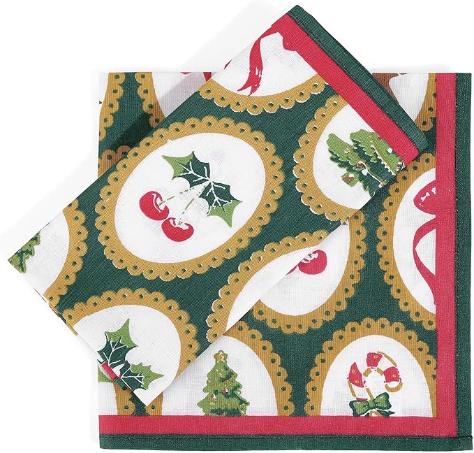 FINGERCRAFT Cloth Napkins, Set of 4 Cotton Linen Blend Printed Dinner Napkins Cloth Mitered Corner Perfect for Parties Dinners Christmas 20x20 Vintage