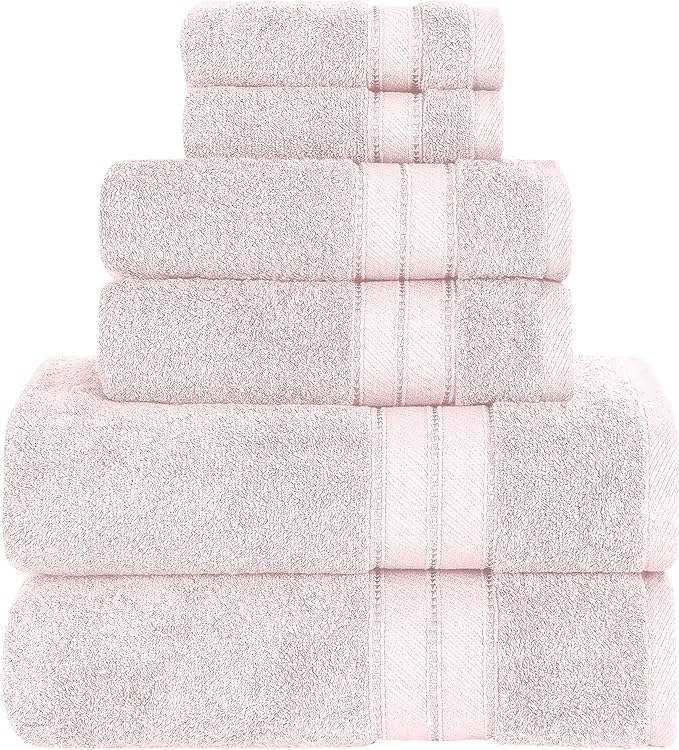 Modern Threads - Spun Loft 6-Piece 100% Combed Cotton Towel Set - Bath Towels, Hand Towels, & Washcloths - Super Absorbent & Quick Dry - 600 GSM - Soft & Plush, Blush