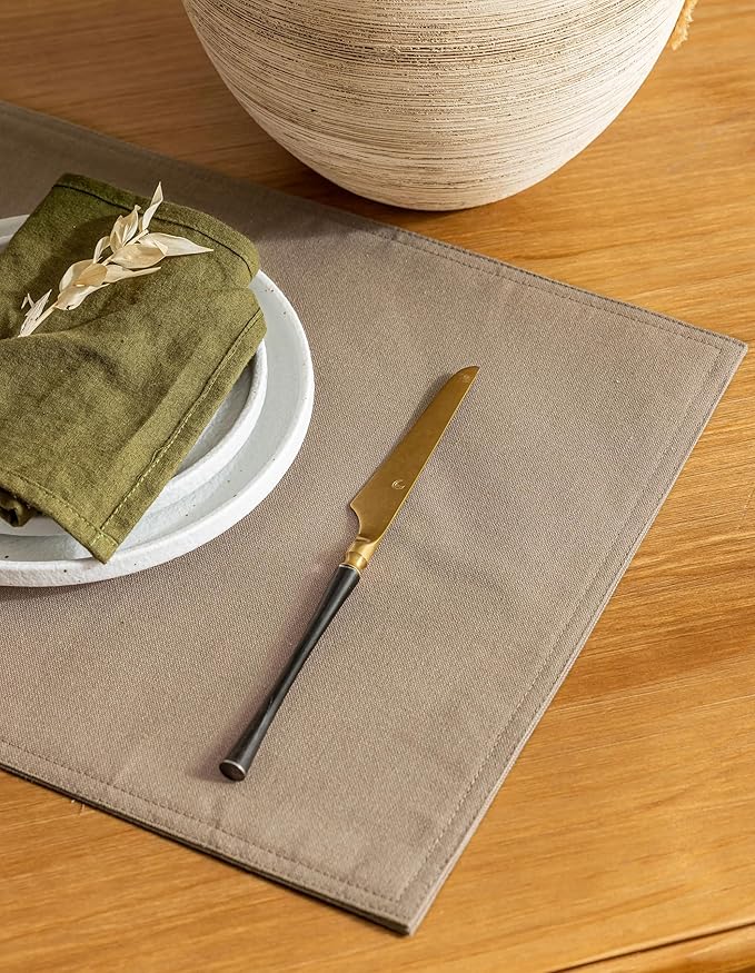 Farmhouse Linen Dining Table Mats Set of 4 Boho Farmhouse Plate Coasters Fabric Indoor Placemats Heat Resistant Washable 12x18 Inch
