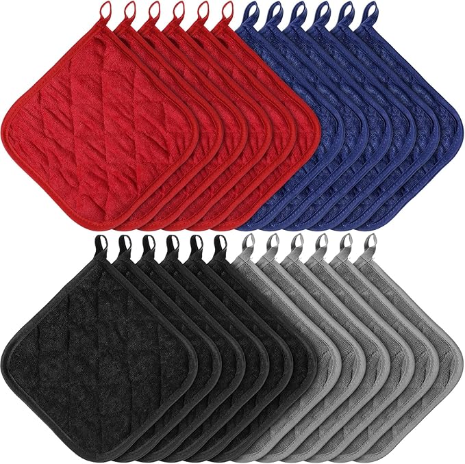 Zhehao 24 Pcs Pot Holders for Kitchen Hot Pads Heat Resistant Cotton Quilted Coaster Potholder Pot Mat for Cooking and Baking Christmas Bulk Gift, 7 x 7 Inches