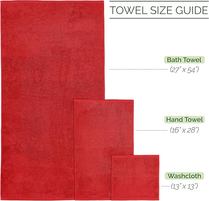 Elegant Comfort Luxury 6-Piece Towel Set, Premium Soft 100% Turkish Cotton, Three Line Popcorn Design 2 Bath Towels, 2 Hand Towels and 2 Washcloths Towel Set - Quick-Drying and Absorbent, Red