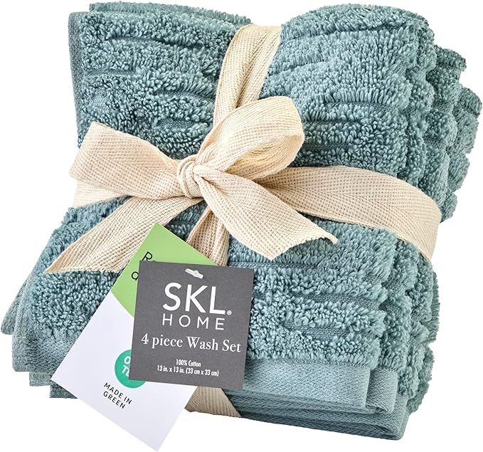 SKL Home CloudSoft Cotton Luxury 4 Pc Wash Set for Bath & Gift, Teal