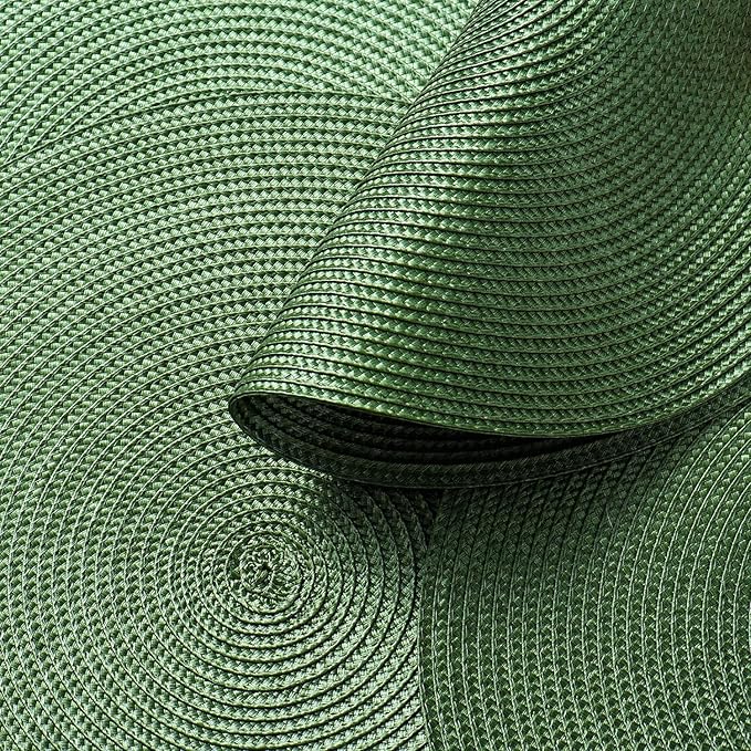 AHHFSMEI Round Placemats Set of 4 Heat Resistant Washable Non-Slip Woven Braided Table Mats for Dining Table Kitchen & Home Decor (Olive Green,4)