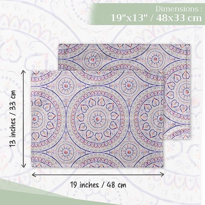 Maison d' Hermine Placemats Set of 4 100% Cotton Washable Cloth Place Mats Reusable Table Mats for Kitchen Dining Party Wedding Gifts for Mothers Day Spring/Summer (Mandala, 13" x 19")