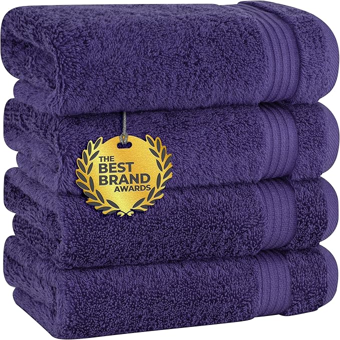 Cotton Paradise Hand Towels for Bathroom, 100% Cotton Turkish 4 Piece Hand Towel Set, Soft Absorbent Face Towels, Purple Hand Towels