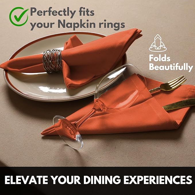 Cloth Napkin 100% Cotton 17"x17" Decorative Washable Table Napkins Set of 12 for Dining, Holidays, Buffet Parties & Wedding Use - Orange