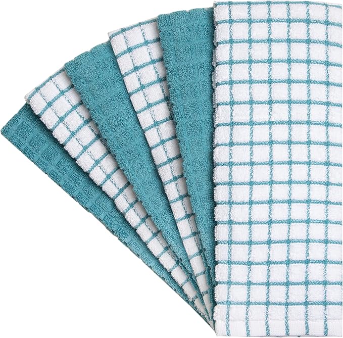 Bumble Kitchen Towels (6 Pack) | 16" x 28" | 100% Cotton Dish Towels for Kitchen | 380 GSM | Soft, Highly Absorbent & Durable Dish Towels with Hanging Loop | Aqua