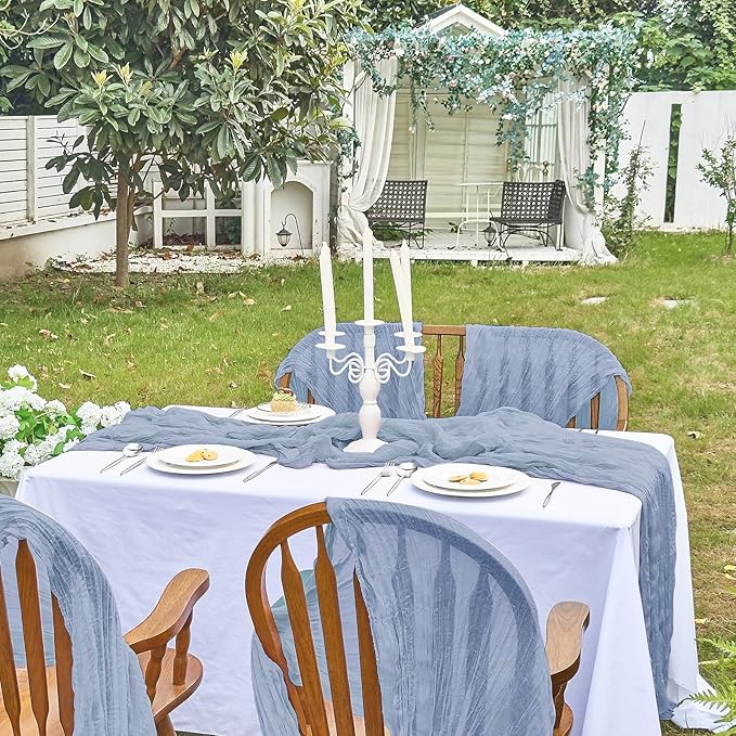 IVAPUPU 1 Pcs Cheesecloth Table Runner - 10ft Dusty Blue Spring Boho Gauze Cheese Cloth Table Runners for Baby Shower Decorations Wedding Party Garden Farmhouse