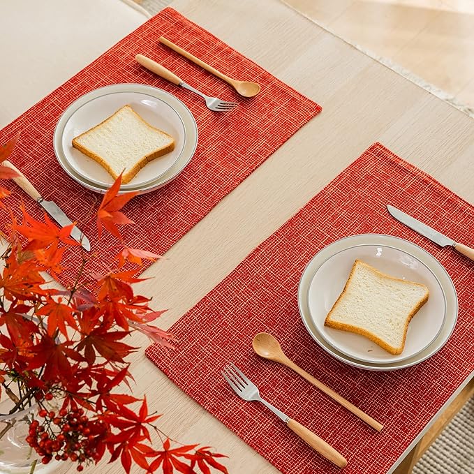 Kevin Textile Fall Table Mats Set of 4 Heat Resistant Washable Placemats for Seasonal Autumn Parties Buffet Dinner, 13 x 19 inches, Burnt Brick
