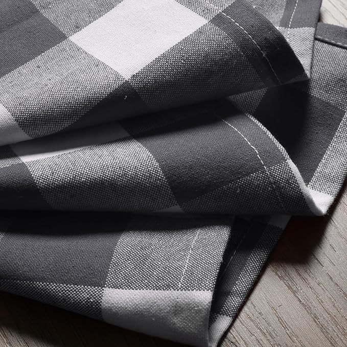 Native Fab Gray Buffalo Check Cloth Napkins, 100% Cotton, Set of 4, 16x16 inches, Plaid Checkered Pattern, Soft, Absorbent, Reusable Table Napkins for Dinner, Wedding, Luncheon, Party, Holiday - Grey