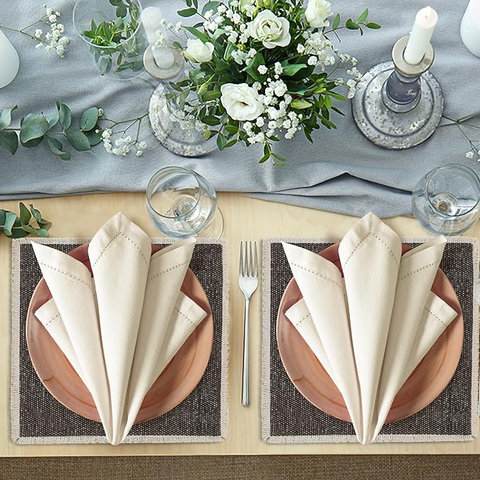 Hausattire Cloth Dinner Napkin Flax Fall Hemstitched Mitered Corner 20x20 Inch Natural Easter Basket Decor Soft Durable Table Linen Napkins Ideal for Halloween,Cocktail Parties