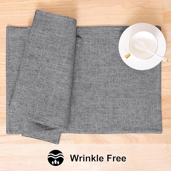 homing Cotton Linen Placemats Set of 8, Cloth Washable Farmhouse Dining Table Mats for Indoors & Outdoors, Easy to Clean, Dark Grey, 13 x 19 Inch