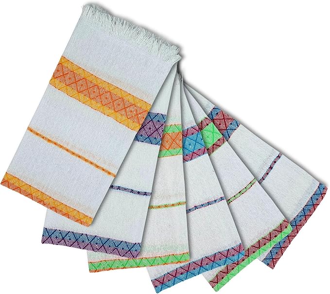 Jacq & Jürgen – Set of 6 Multicolor Cotton Cloth Napkins – 22"x18" – Dinner Table Linens or Tortilla Warmer Cloths - 100% Cotton - Premium Materials (Chevron White)