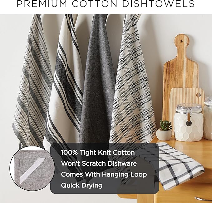 DII Assorted Woven, Kitchen Dishtowel Set, 18x28, Aqua, 5 Piece