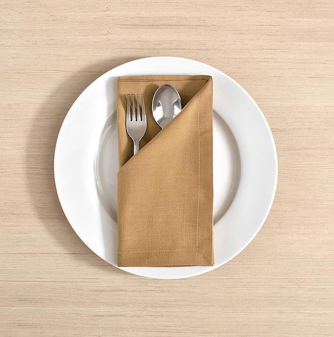 Cloth Napkins Dinner Washable Set of 4 in Cotton Linen Fabric Premium Quality, Mitered Corners for Reusable Every Day Use Pre Shrunk and Good Absorbency Christmas Napkins (Pack of 4, Khaki Beige)