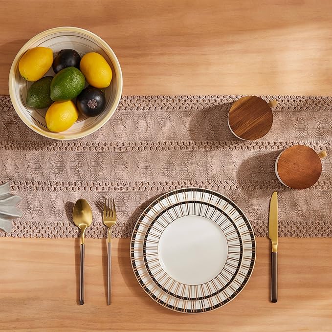 ZeeMart Macrame Style Boho Table Runner, Taupe Table Runners 48 Inches Long, Farmhouse Woven Home Decor, 12x48 Inch, Taupe