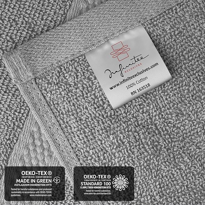 Infinitee Xclusives Luxury Wash Cloths for Showering [13x13] – 100% Cotton Washcloths [Pack of 12], Soft and Absorbent Face Towels for Bathroom Wash Clothes, Gym, and Spa (Charming Grey)