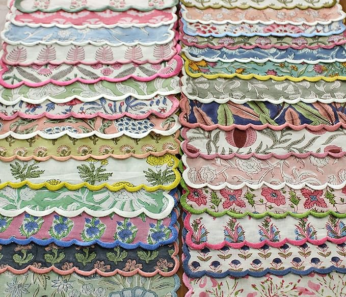 Ridhi Hand Block Print Mix Random 9" x 9" (Set of 6) Embroidery Table Napkins Reusable Cotton Dinner Napkins for Weddings, Parties, Everyday Dining Gift for Spring, Easter, Valentine