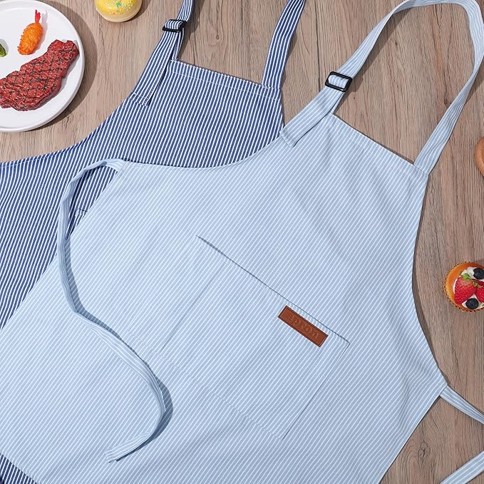2 Pack Stripes Kids Apron, Kids Cooking Aprons with 2 Pockets, Cute Aprons for Cooking for Boys and Girls