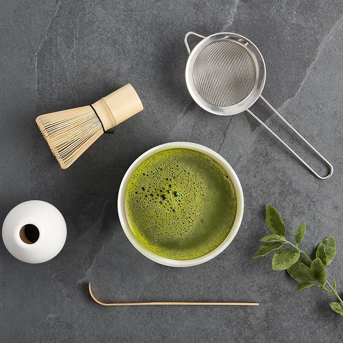 Helen’s Asian Kitchen Traditional Japanese Matcha Tea Gift Set – 5-Piece Ceremonial-Grade Kit with Bamboo Whisk, Handcrafted Bowl, Tea Sifter, Measuring Scoop, and Whisk Stand, Complete Serving Tools