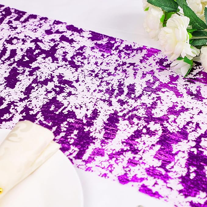 Snowkingdom 2 Pieces Purple Table Runner, Sequin Glitter Foil Metallic Thin Mesh Runners Roll 11"x108" for Romantic Wedding Bridal Shower Birthday Anniversary, Purple Party Table Decorations