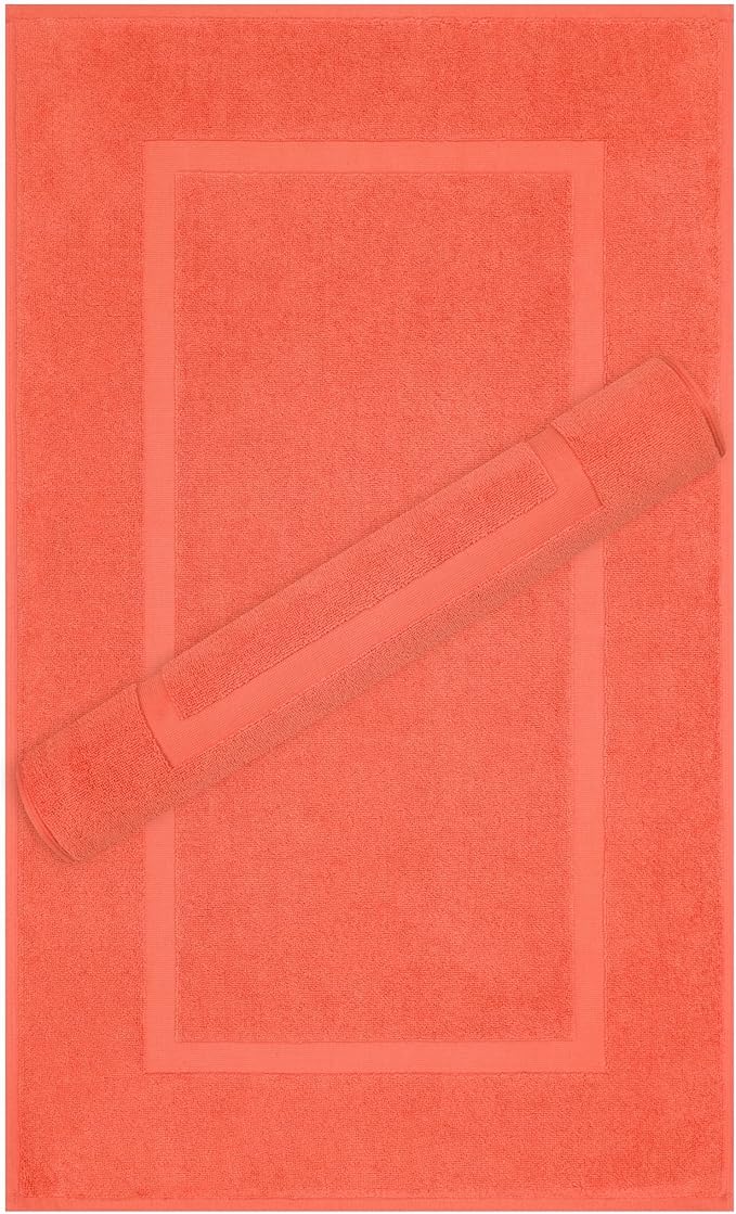 Cotton Paradise 100% Cotton Bath Mats for Bathroom Floor Set of 2 Pack, 20x34 Soft Absorbent Washable Quick Dry Tub Bathmat, Coral Towel Bath Mat
