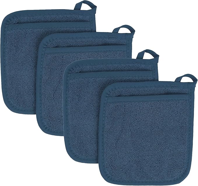RITZ Terry Pocket Mitt & Hot Pad: Unparalleled Heat Resistant, Durable 100% Cotton – Ergonomically Designed for Optimal Grip – Easy-Care Machine Washable – 4-Pack, Midnight