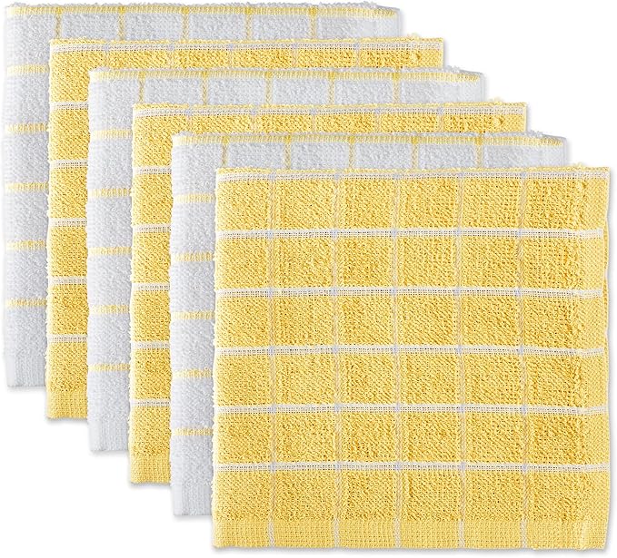 DII Basic Terry Collection Windowpane Dishcloth Set, 12x12, Yellow, 6 Piece