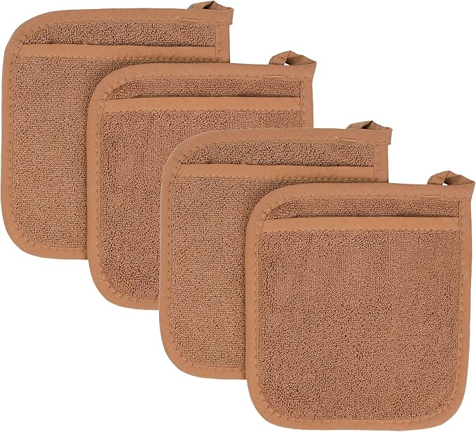 RITZ Terry Pocket Mitt & Hot Pad: Unparalleled Heat Resistant, Durable 100% Cotton – Ergonomically Designed for Optimal Grip – Easy-Care Machine Washable – 4-Pack, Copper