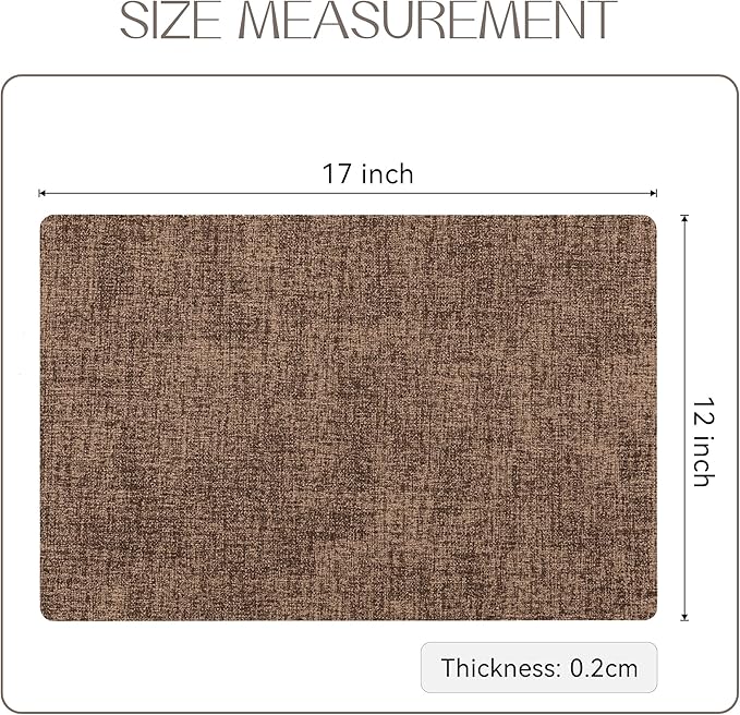 Romanstile Vinyl Placemats Set of 4-12 X 17 Inch - Faux Leather 100% Waterproof Oil-Proof Wipeable Place Mats, Heat Resistant Reversible PU Table Mats for Kitchen Dining Party Outdoor, Brown