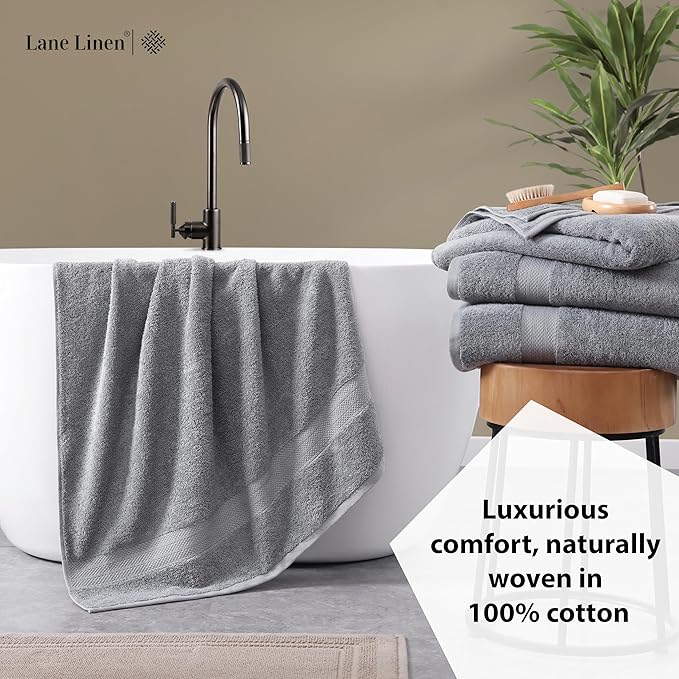 LANE LINEN 100% Long Staple Cotton Bath Sheets Set of 2 (35"x66") - OEKO-TEX Certified, Soft, Fade Resistant & Highly Absorbent Extra Large Bath Sheet Towels - Oversized Thick Bath Towels - Space Grey