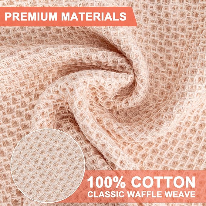 BOOMIBOO 8-Pack Kitchen Dish Cloths, 100% Cotton Waffle Weave, Ultra Soft Absorbent, Quick Drying Dish Towels, 12x12 Inches, Beige