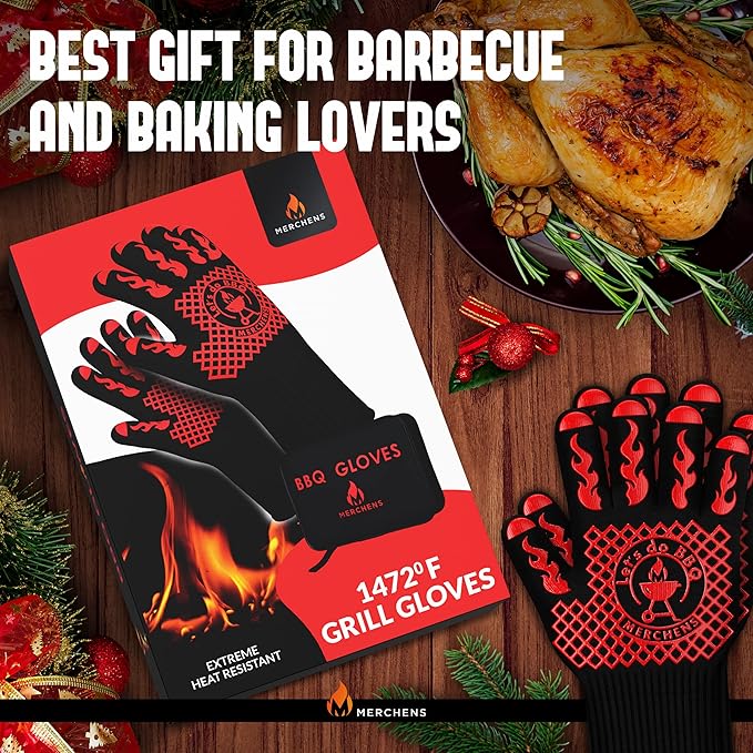 BBQ Grill & Oven Gloves 1472°F Heat Resistant – Fireproof, Non-Slip Silicone Mitts for Grilling, Smoking & Baking – Extra-Long Protection – Includes Storage Case & Luxury Gift Box | Pro Series