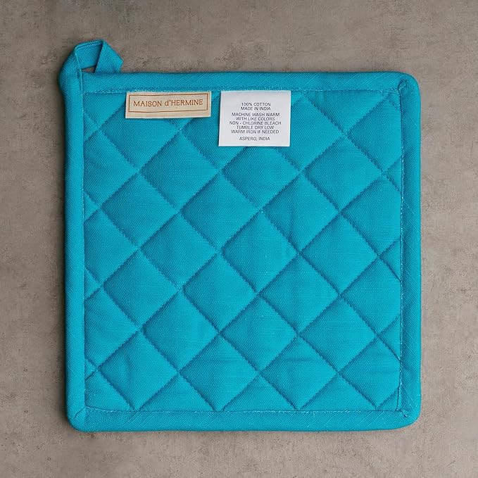 Maison d' Hermine Pot Holders 100% Cotton Heat Resistant Potholders 8" x 8" Hot Pads with Loop BBQ Baking Gifts for Mothers Day Handling Hot Pans Spring/Summer (Pack of 1, Flower in The Field)
