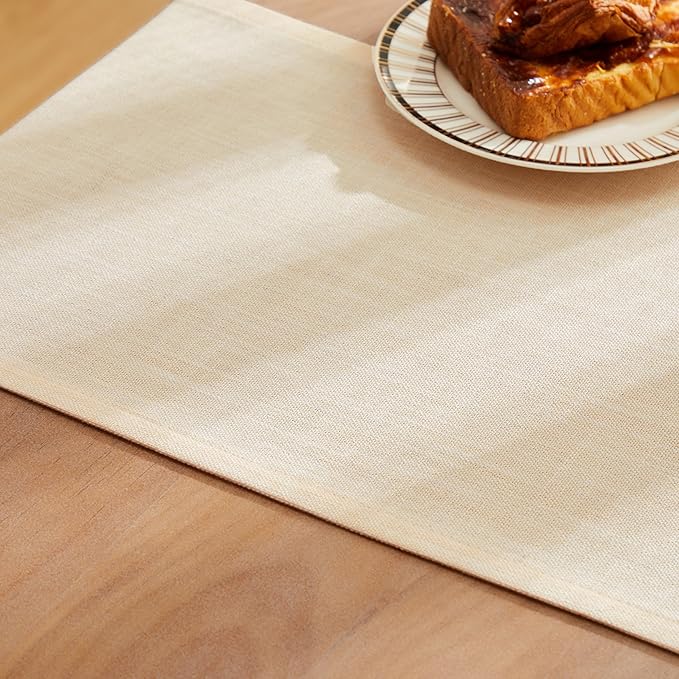 ZeeMart Rustic Cotton Linen Table Runner, 13x108 Inches Cream, Farmhouse Style Cream Table Runners 108 Inches Long, Washable Kitchen Dining Table Decoration for Home Party Decor