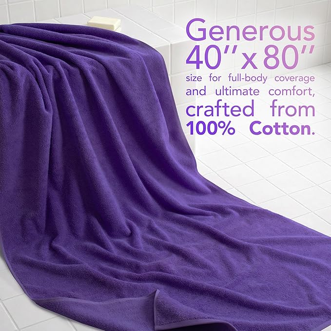 American Soft Linen 100% Cotton 600 GSM Turkish 40x80 Oversized Bath Towel Sheet, Extra Large Adult Towels for Bathroom, Purple Bath Sheet