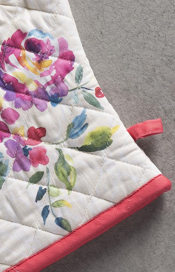 Maison d'Hermine Oven Gloves 100% Cotton Oven Mitt 7" x 13" with Loop Heat Resistant BBQ Cooking Gloves Baking Grilling Gifts for Mothers Day Spring/Summer (Pack of 1, Rose Garden)