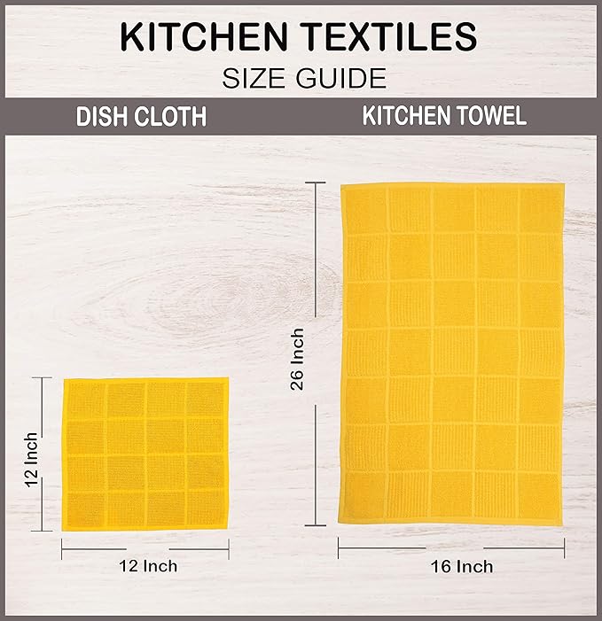 AMOUR INFINI Kitchen Towels Pack of 4, Terry Cotton Dish Towels, Ultra Absorbent, Quick Drying Hand & Tea Towels, Soft Durable Cleaning Cloths with Hanging Loop, 16 x 26 Inch (Yellow)