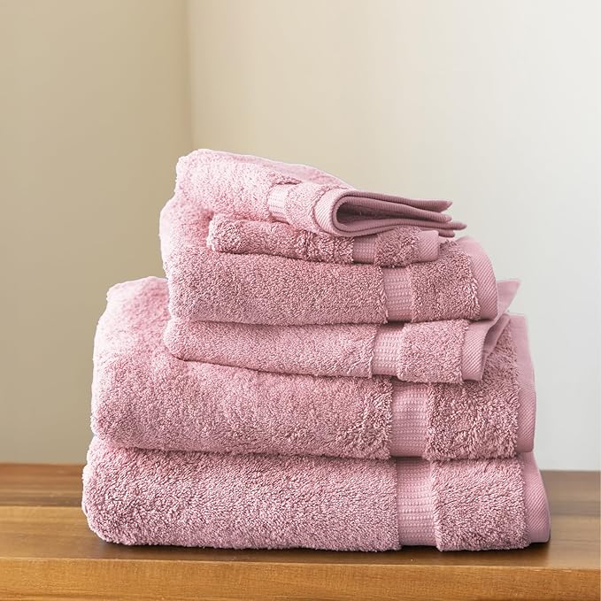 SALBAKOS 100% Turkish Cotton 6-Piece Towel Set | Heirloom Quality Hotel & Spa Collection | Ultra Soft, Super Absorbent 2 Washcloth, 2 Hand, 2 Bath Towel Sets | Made in Turkey (Rose, 6 Piece Towel Set)