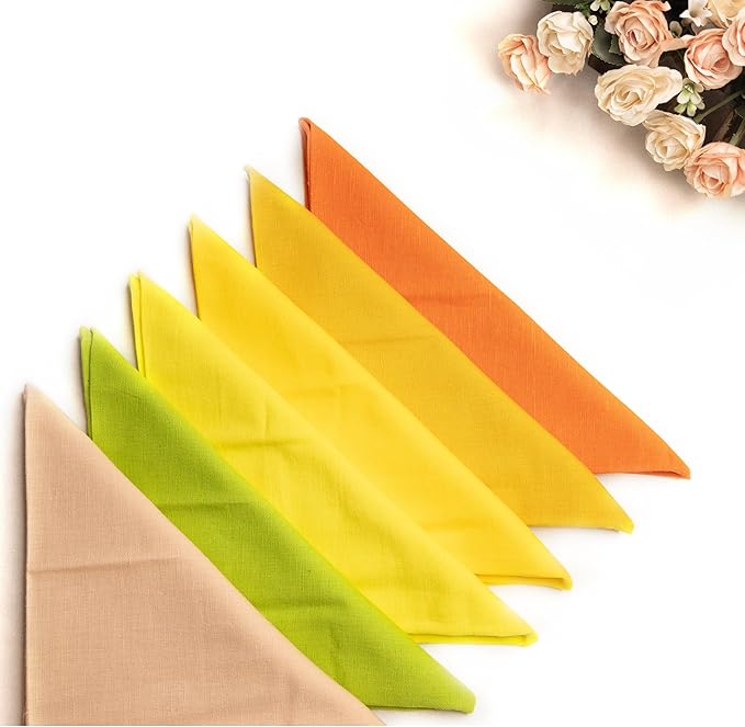 Fingercraft Dinner Cloth Napkins Set of 12 Cotton Linen Blend, Premium Quality, Mitered Corners Every Day Use Wedding Restaurant Christmas Napkins Cloth Good Absorbency 18x18 inch Yellow Easter Color