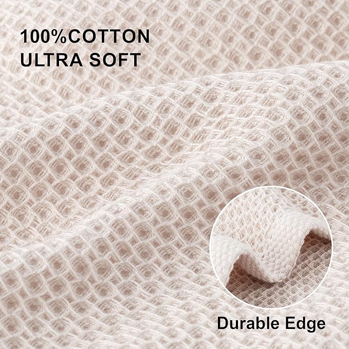 joybest Cotton Kitchen Dish Cloths, 8-Pack Waffle Weave Ultra Soft Absorbent Dish Towels Washcloths Quick Drying Dish Rags, 12x12 Inches, Beige and Dark Grey