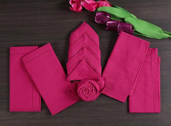 Lightnpro Decorative Cloth Dinner Napkins with Hemstitched, Wedding, Cocktail & Party Napkins, Mitered Corners, Machine Washable, 12 Elegant Table Napkins for Special Occasions - 18x18 Inch Magenta