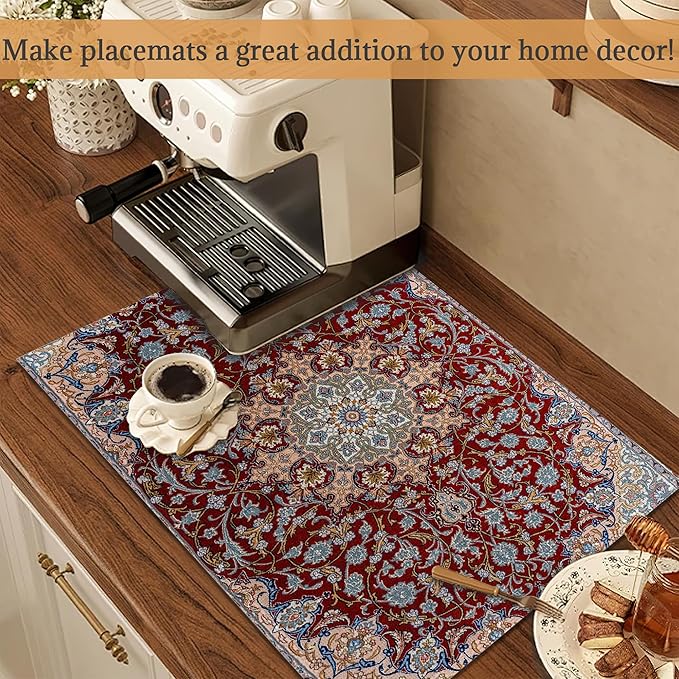 Abstract Ethnic African Geometric Boho Placemats Set of 6 Place Mats for Kitchen Table Washable Farmhouse Linen Table Mats Dining Decoration 12x18 Inch