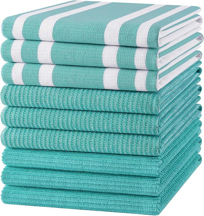 Homaxy Premium Kitchen Towels(18”x 28”, 9 Pack), Large Cotton 380 GSM Kitchen Hand Towels, Soft and Absorbent Terry Dish Towels, Multipurpose Tea Towel Set with Hanging Loop, Teal