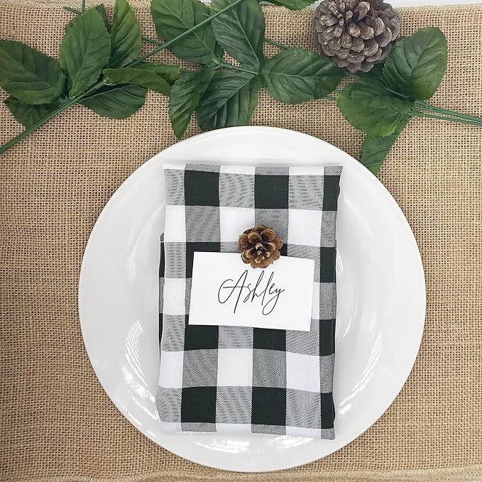 Your Chair Covers - 20 Inch Square Premium Polyester Cloth Napkins 10 Pack - Checkered Black, Oversized, Gingham Checkered Blue Napkin, Restaurant and Hotel Multi Use